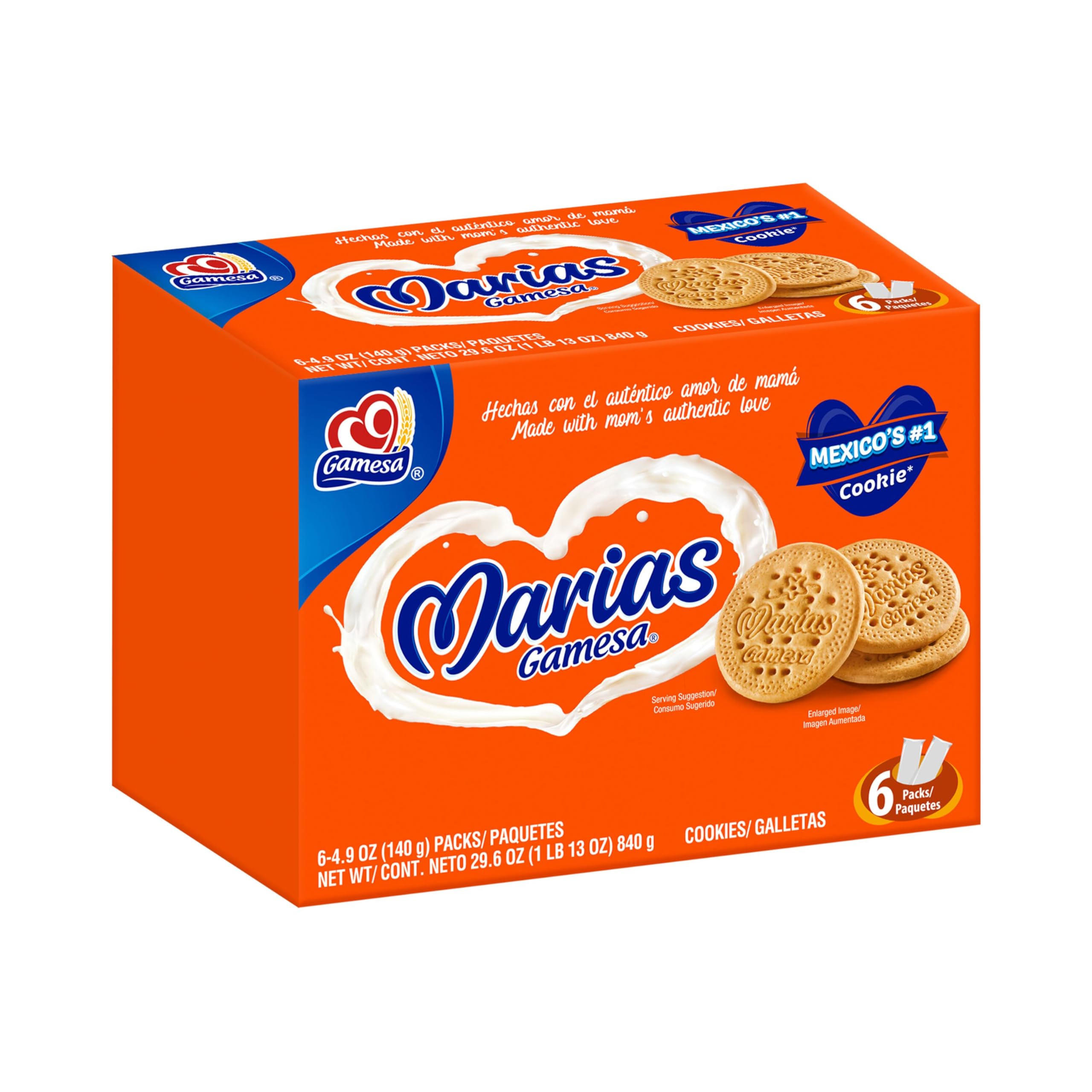Gamesa Marias cookies in a six-sleeve pack, ideal for quick sharing.