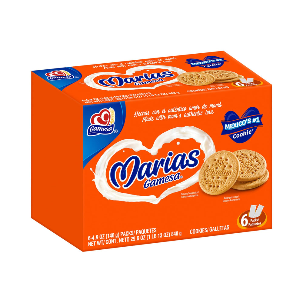 Gamesa Marias cookies in a six-sleeve pack, ideal for quick sharing.