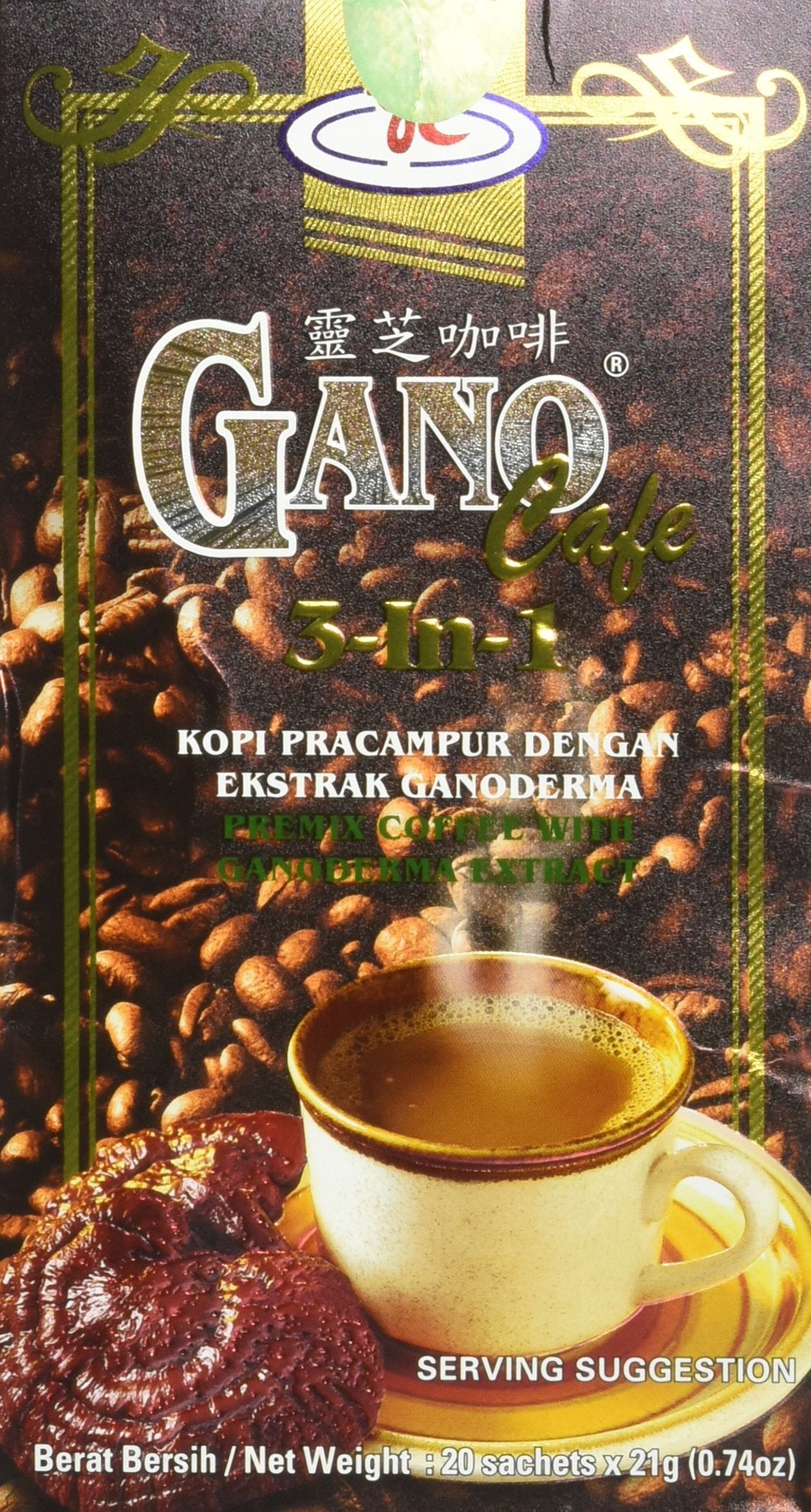 Gano Excel 3-in-1 coffee packet with ganoderma lucidum and antioxidants