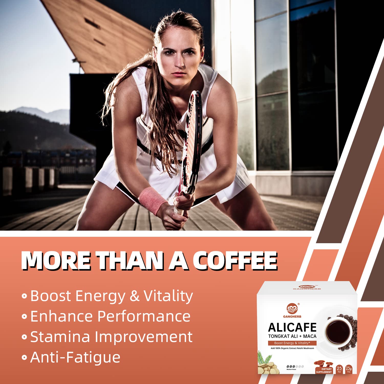 GANOHERB Maca Energy Coffee served in a mug for focused mornings