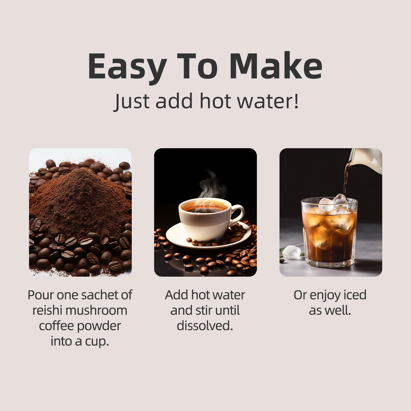 GANOHERB Reishi coffee mix is lactose-free and gluten-free for sensitive diets.