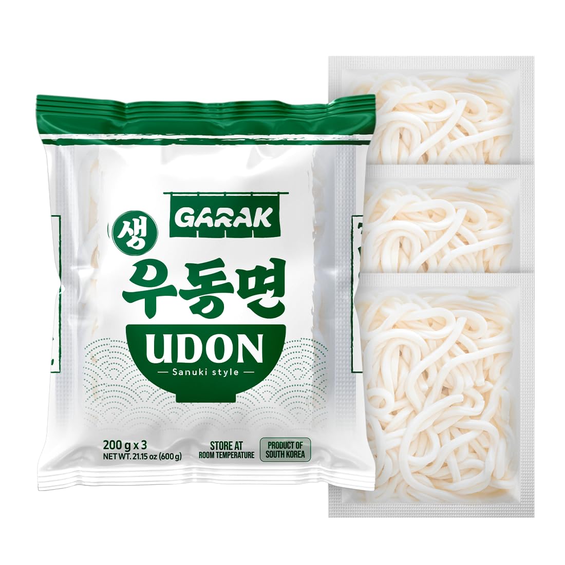 Garak udon noodles 3-minute pack-shot highlights quick meal prep.
