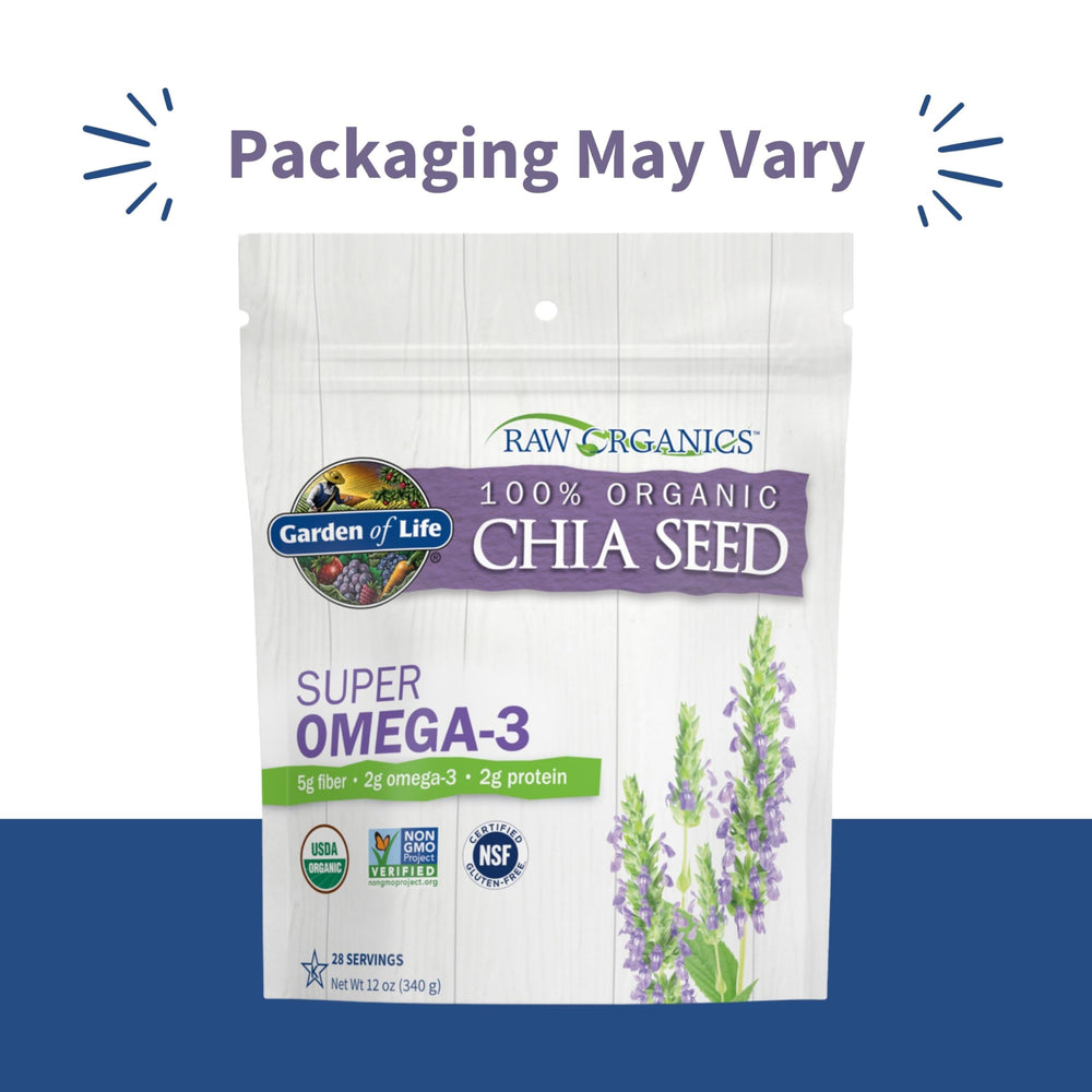 Garden of Life chia seeds omega-3 rich for smoothies and Keto meals.