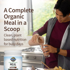 Garden of Life Meal Replacement Shakes chocolate being blended into a creamy shake.