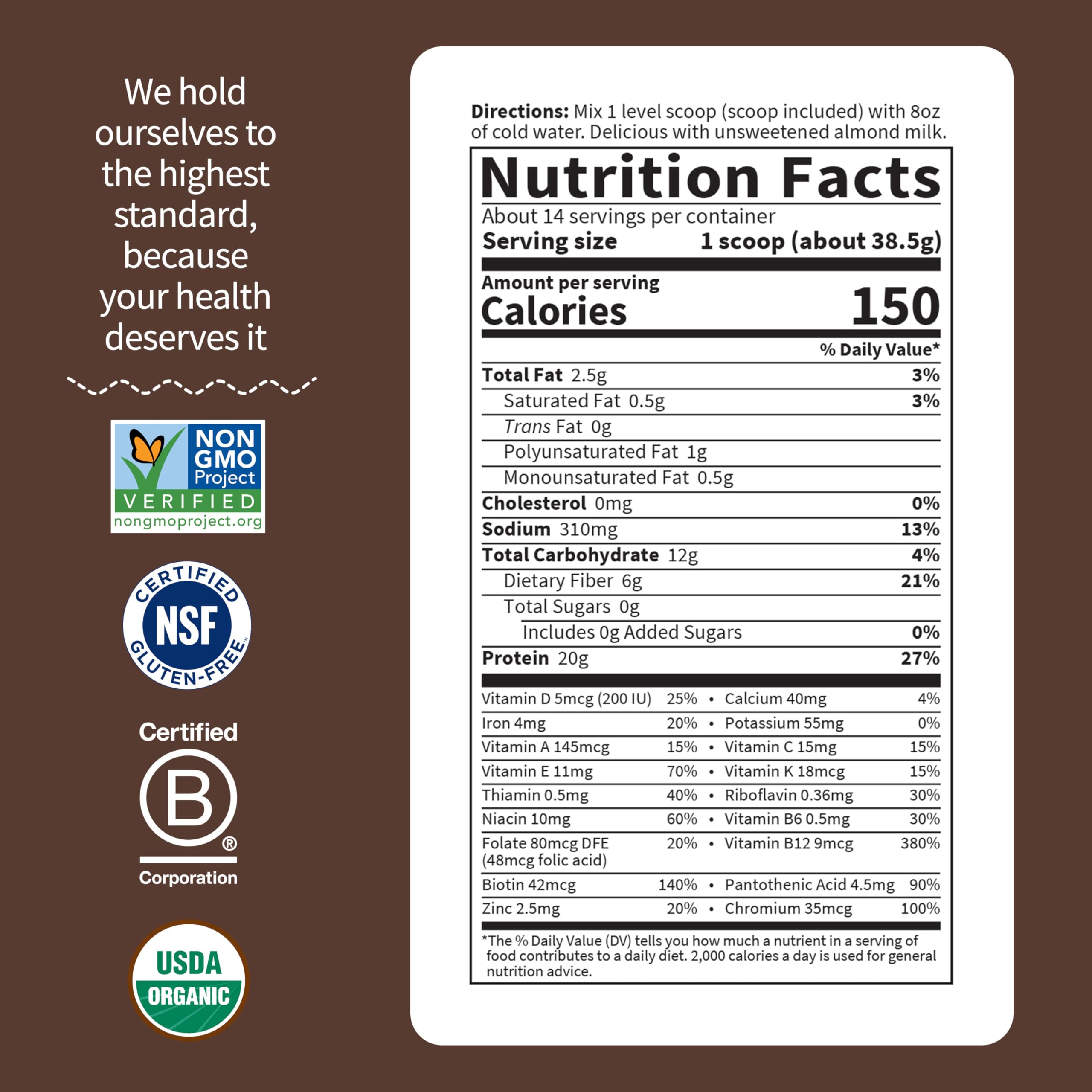 Garden of Life Meal Replacement Shakes chocolate next to green sprouts and vegan label.
