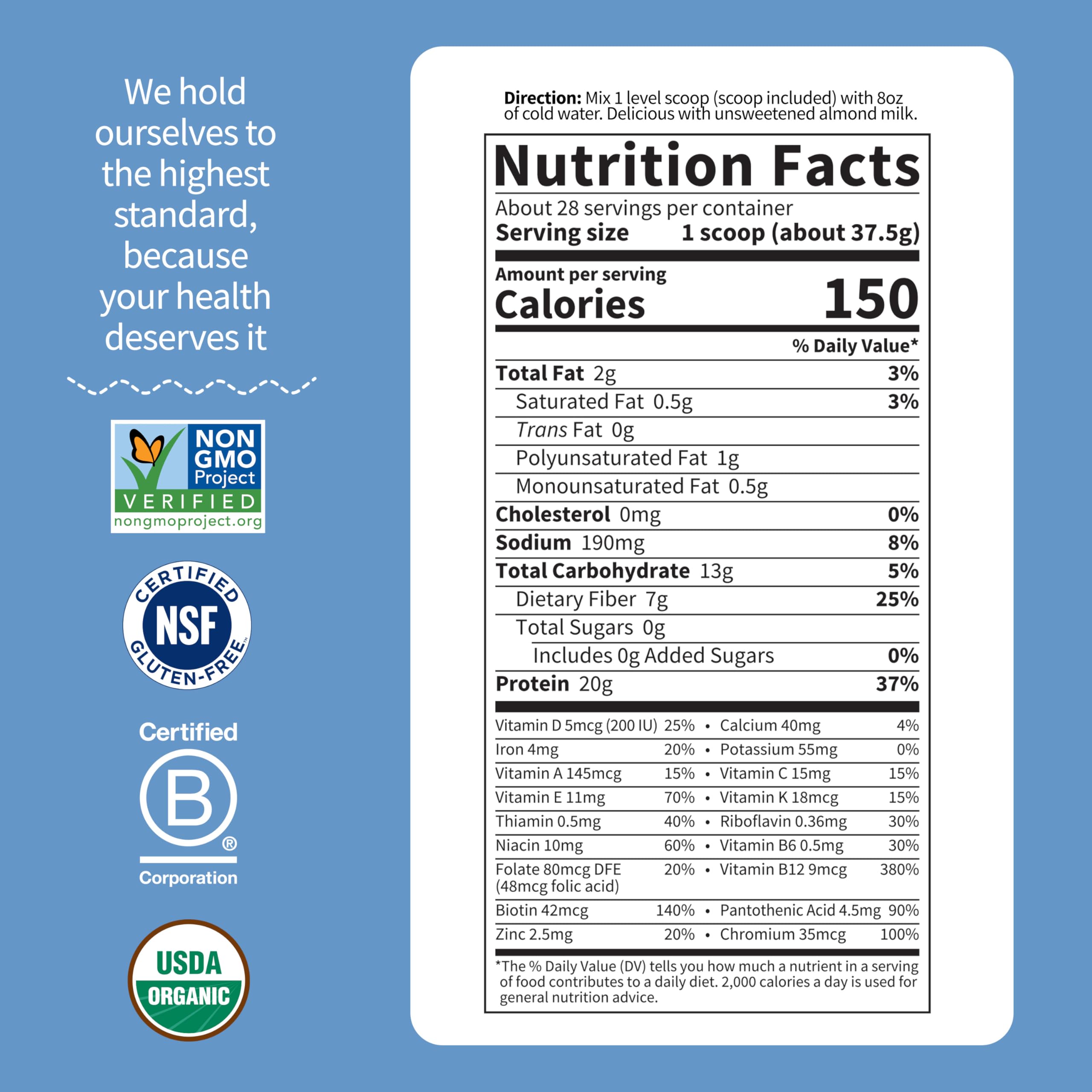 Garden of Life Raw Organic Meal ingredients including pea protein and sprouts