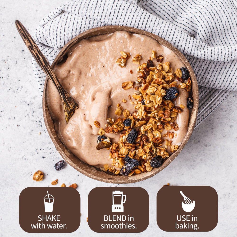 Garden of Life Raw Organic Meal Shake chocolate baking-use overview shows easy incorporation.