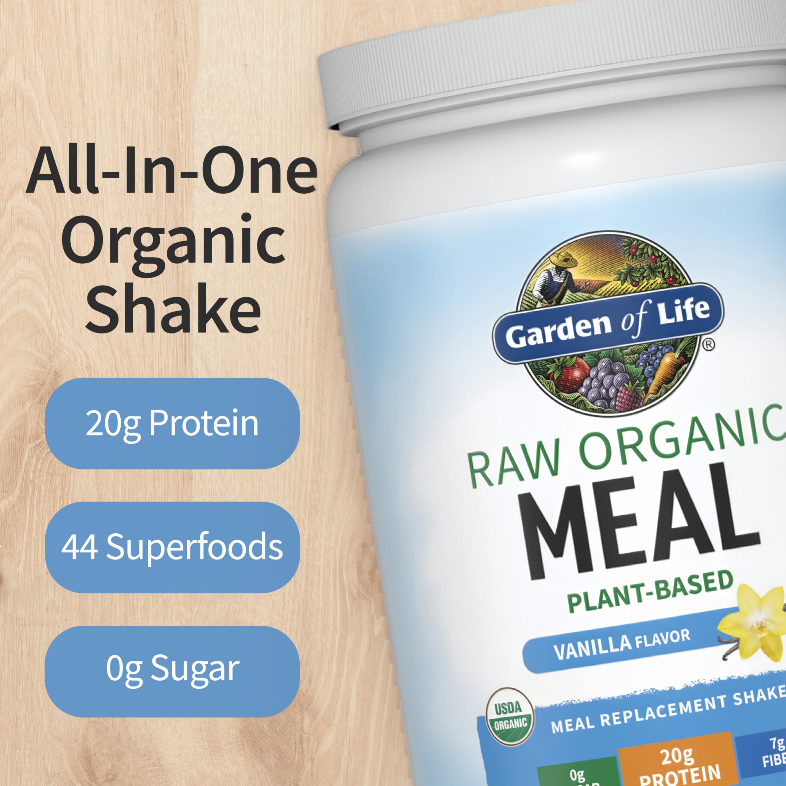 Garden of Life Raw Organic Meal shake in glass with creamy vanilla texture