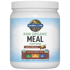 Garden of Life Raw Organic Meal Vanilla Chai powder tub for a protein boost