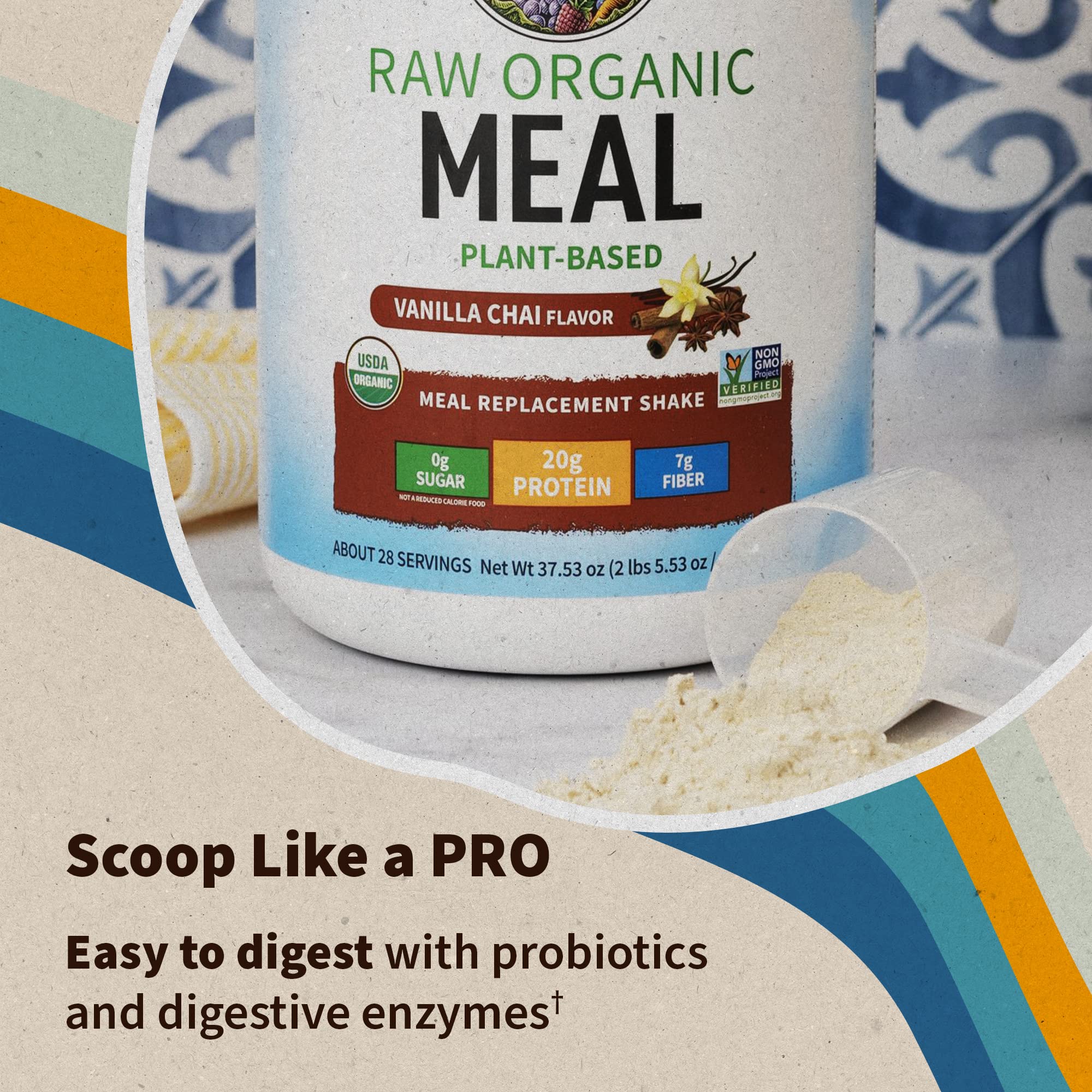 Garden of Life Vanilla Chai shake poured into glass; dairy-free option
