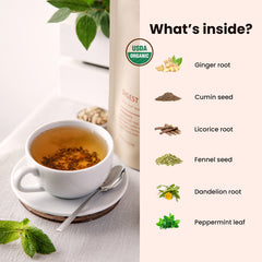 Gardenika Organic Digestive Tea aroma blends ginger and peppermint for calm