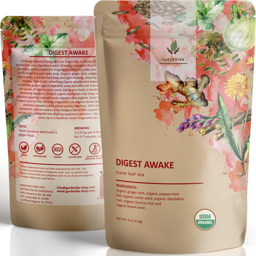 Gardenika Organic Digestive Tea cup brew evokes warmth and caffeine-free comfort