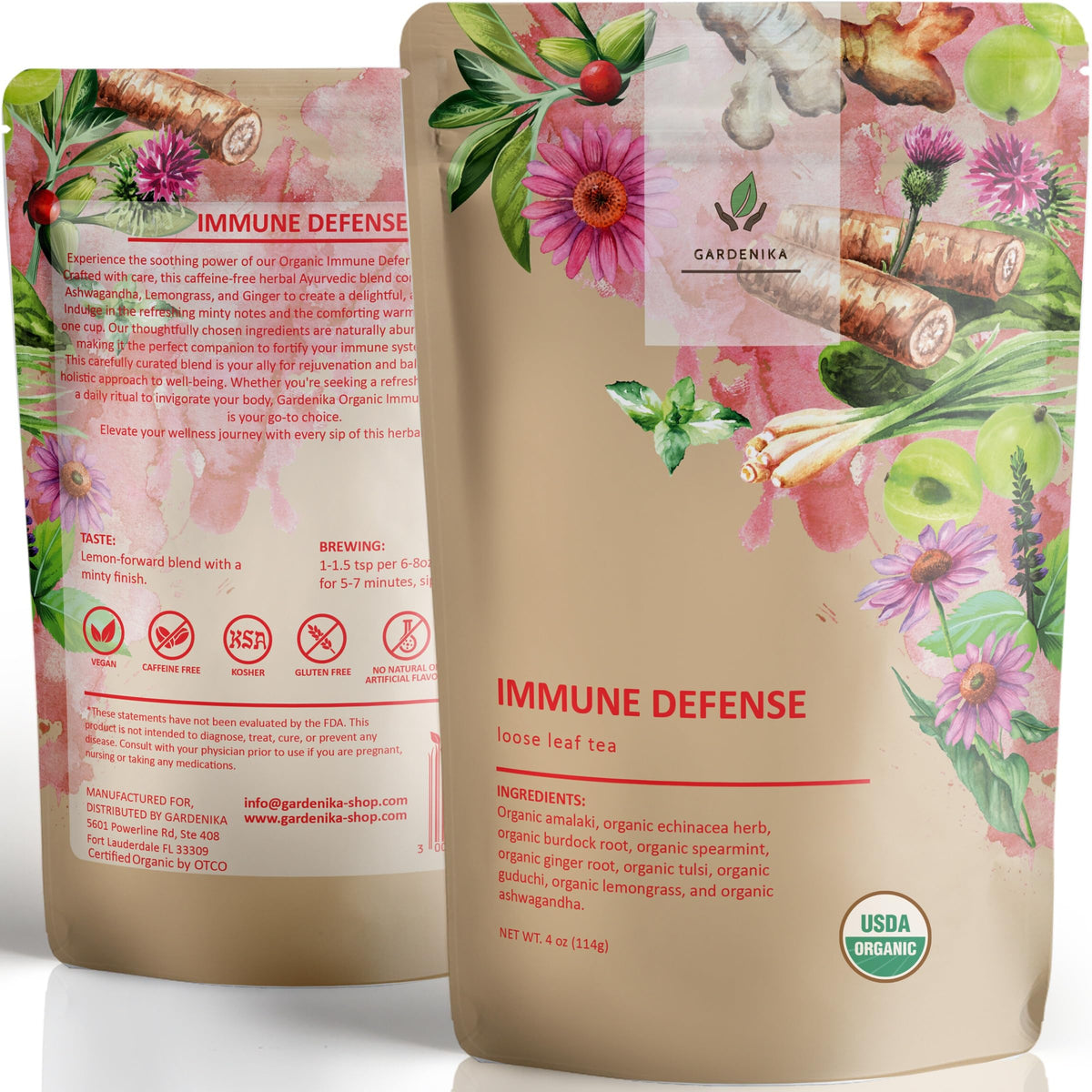 Gardenika Organic Immune Tea loose-leaf bundle ready to brew for a soothing cup