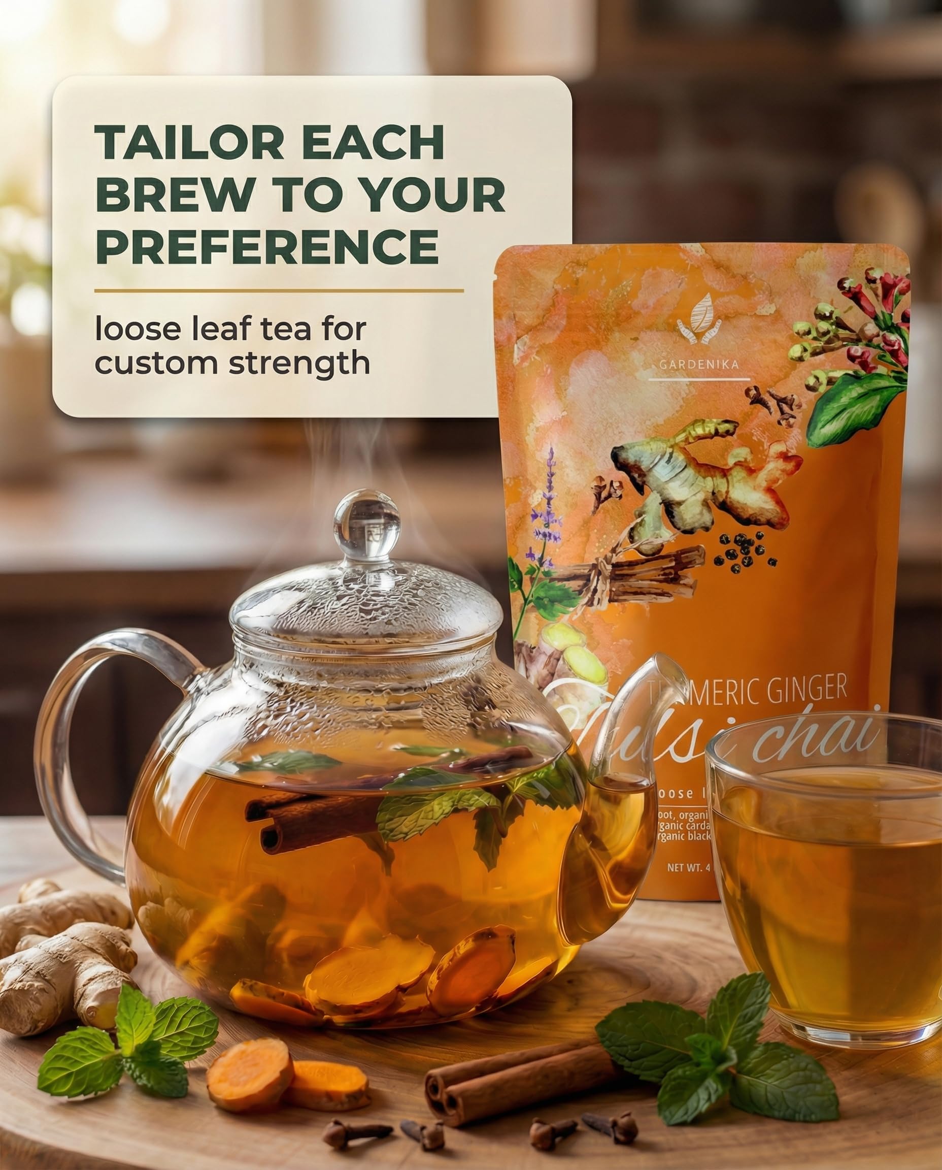 Gardenika organic ingredients turmeric cinnamon-cardamom-cloves with warm aromas