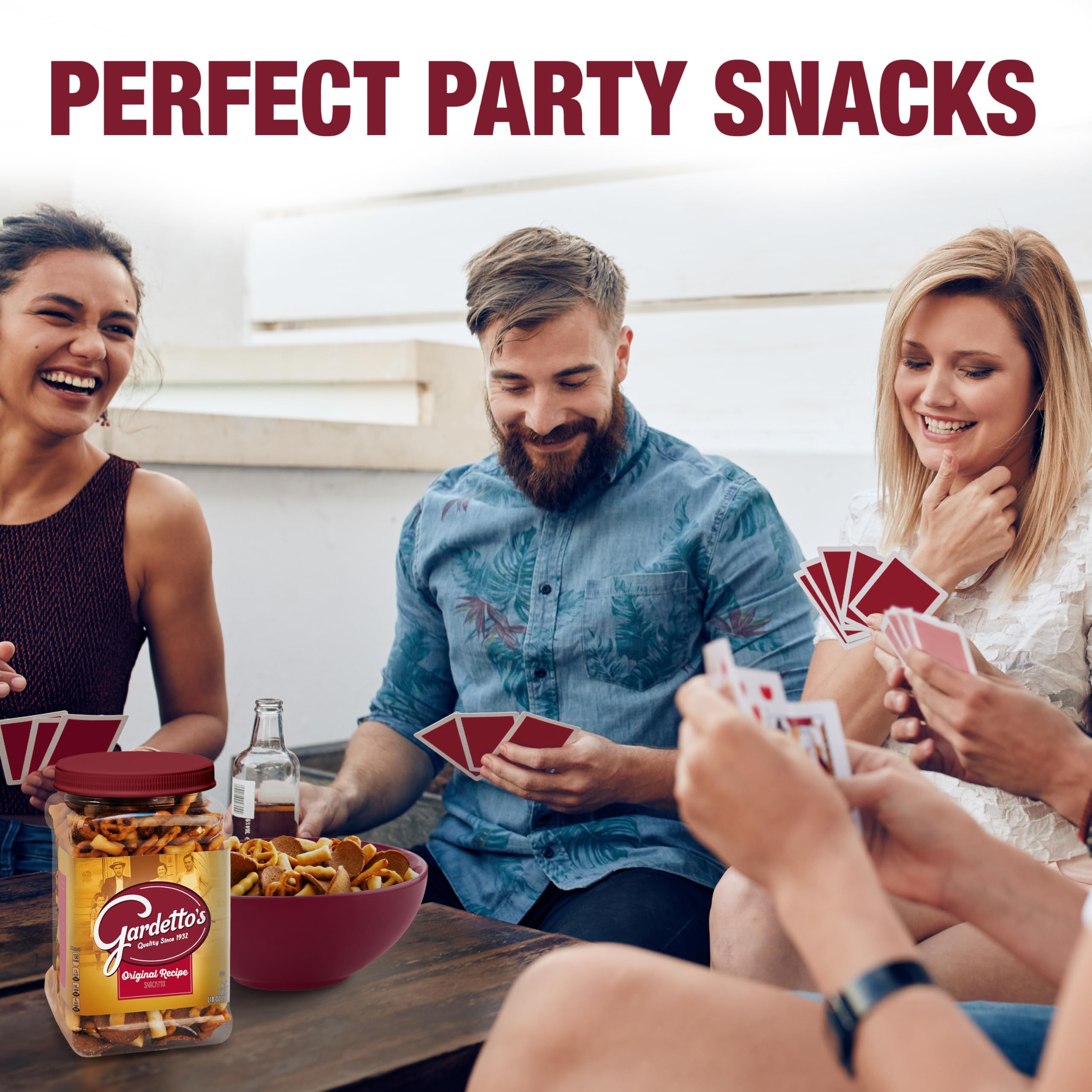 Family enjoying Gardetto's tub, convenient pantry staple for gatherings.