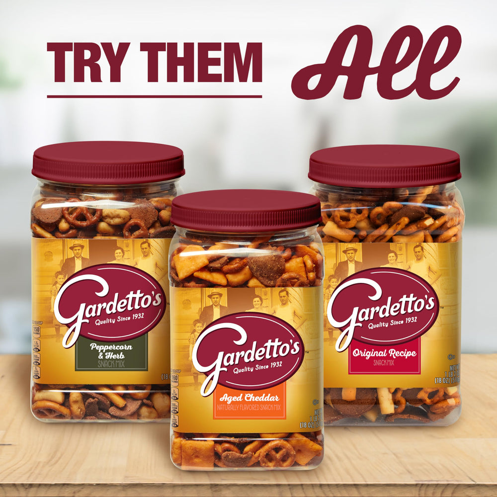 Gardetto's tub on a pantry shelf, easy for gatherings and everyday snacking.