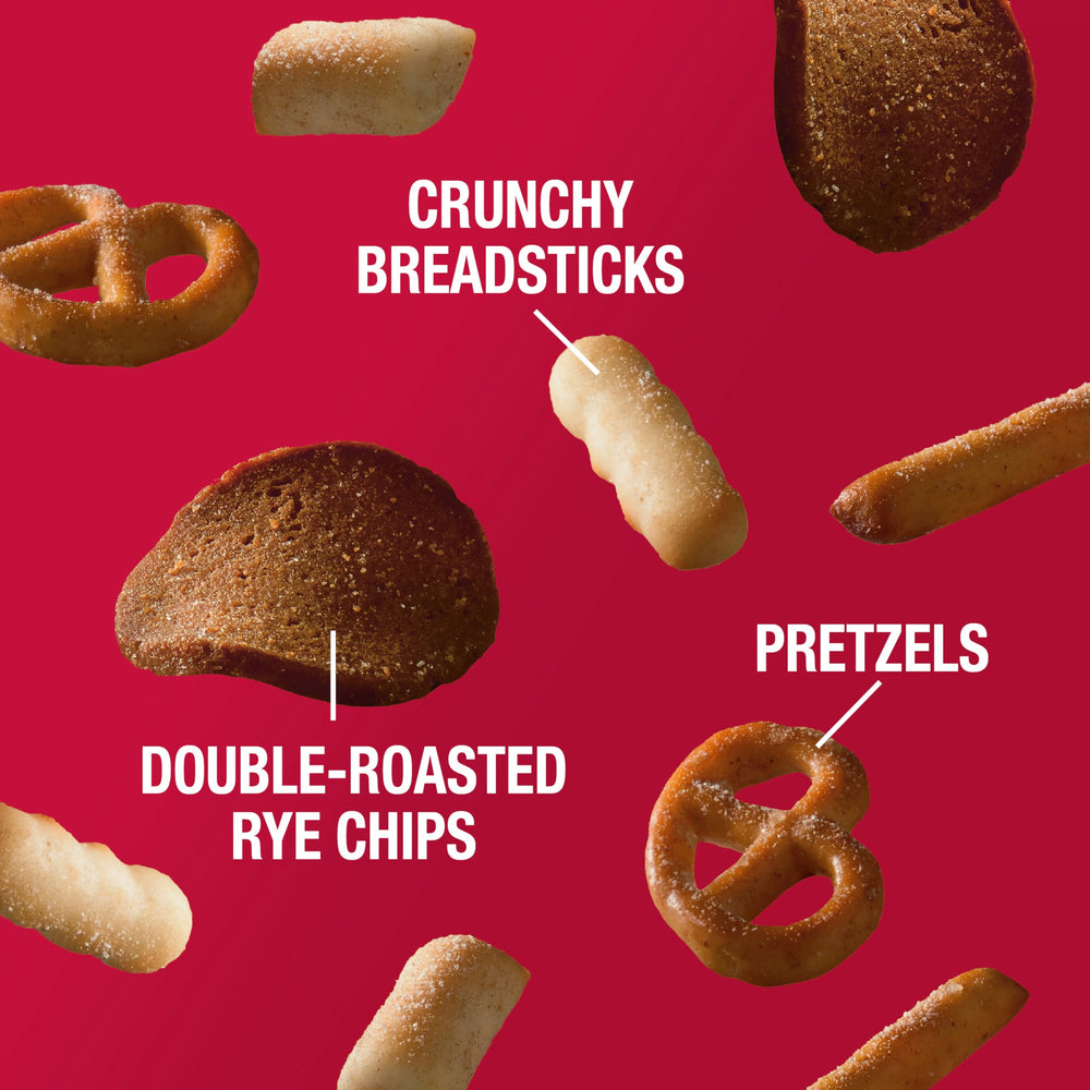 Rye chips close-up from Gardetto's mix highlighting texture and depth.
