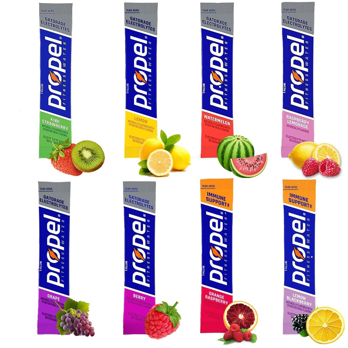 Garizze powder packets sampler with 40 sticks in eight flavors for active hydration