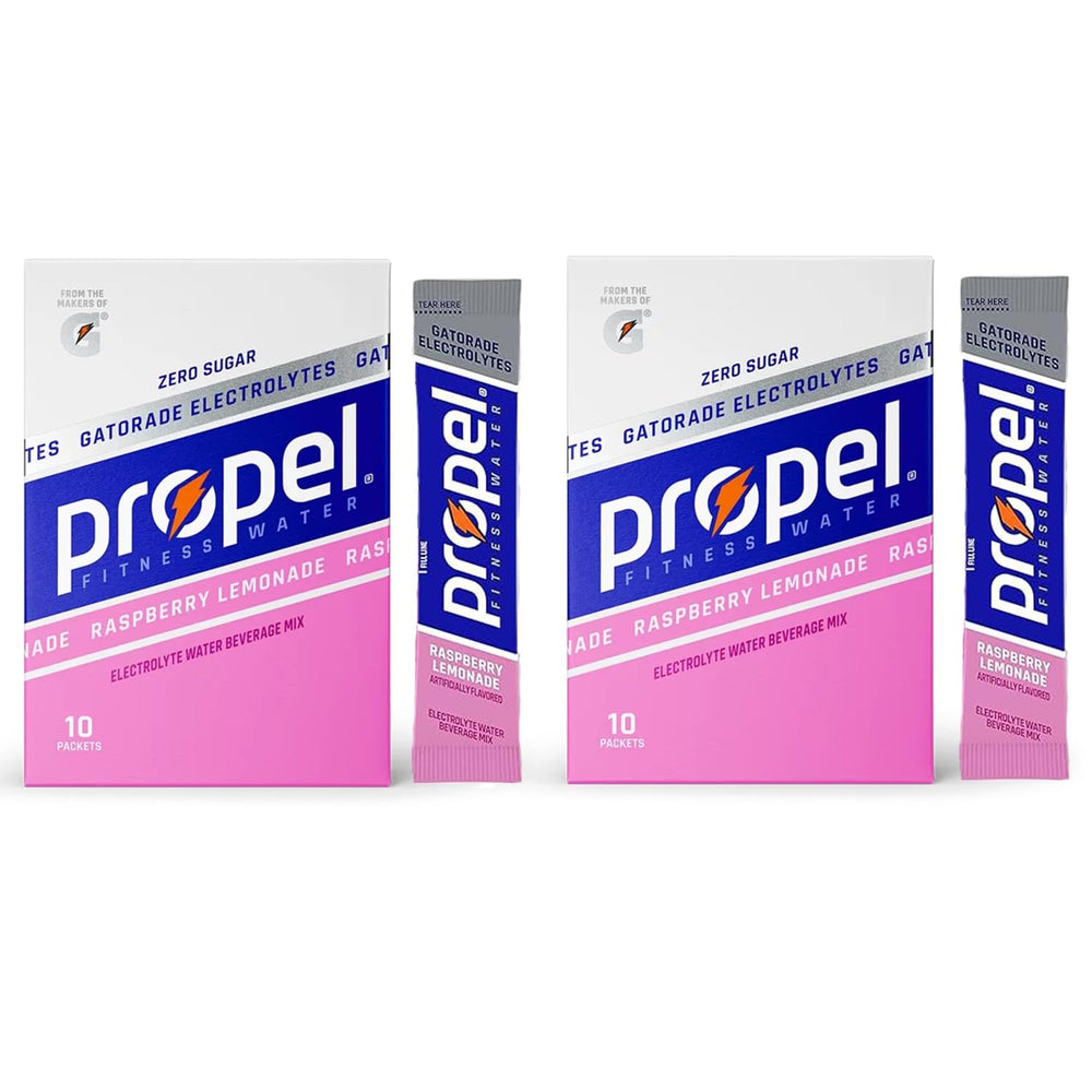 GARIZZE Propel box with Raspberry Lemonade packets for on-the-go hydration.