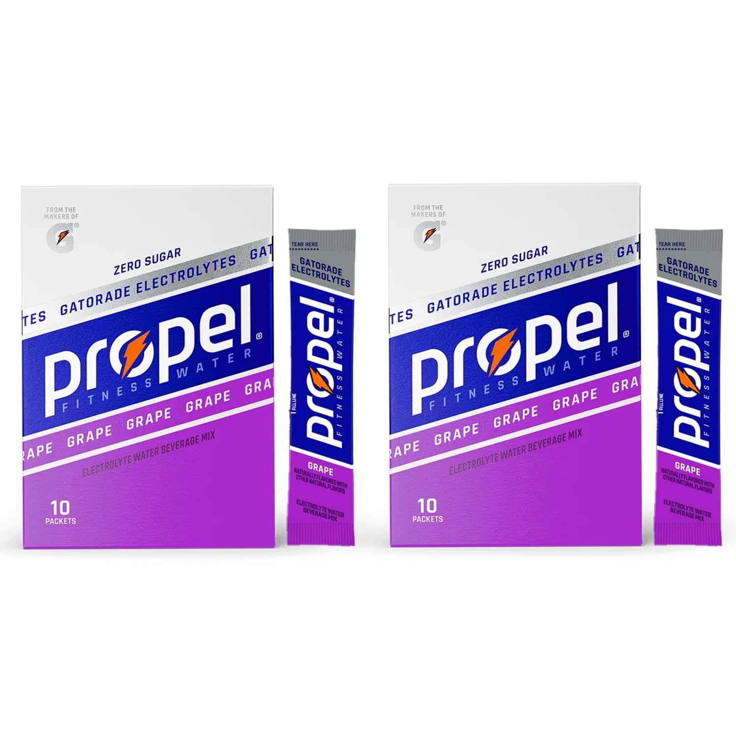 GARIZZE Propel grape packets in a box for electrolyte hydration.
