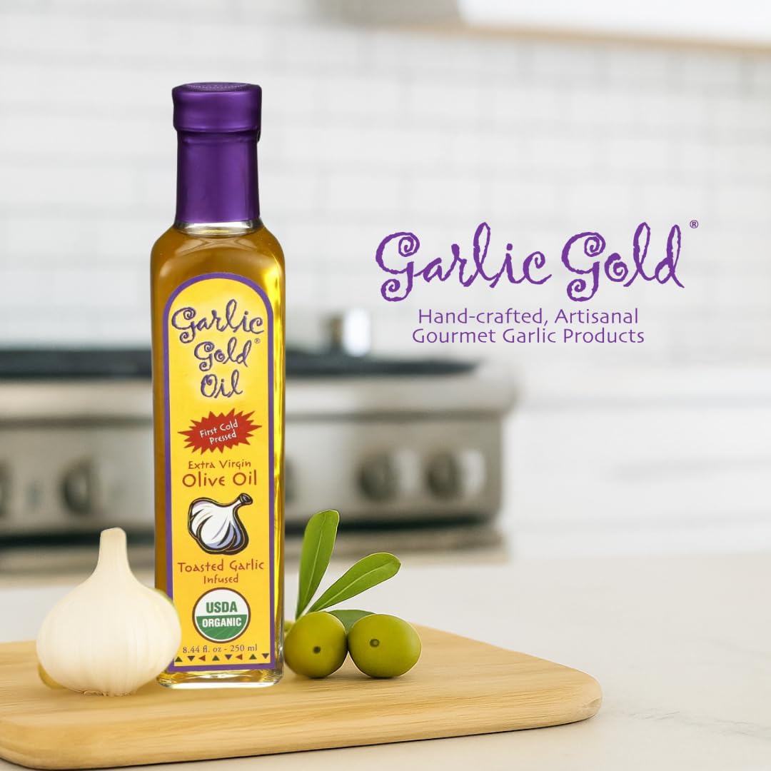 Warm bread dipped in Garlic Gold olive oil offers aromatic dipping.