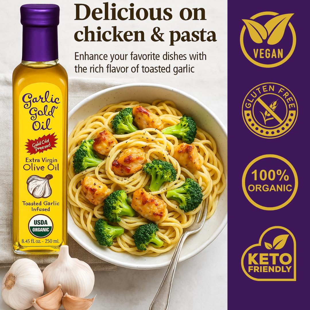 Garlic clove detail in Garlic Gold oil highlights natural garlic flavor.