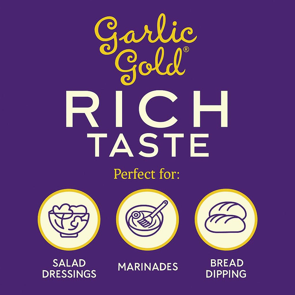 Garlic Gold label artisan pack highlighting USDA organic certification and craftsmanship.