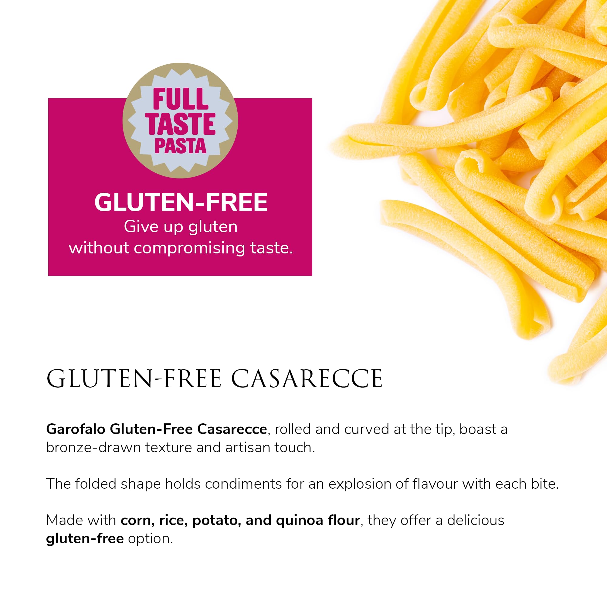 Garofalo corn-rice-potato-quinoa blend pasta ready to sauce with vibrant flavor