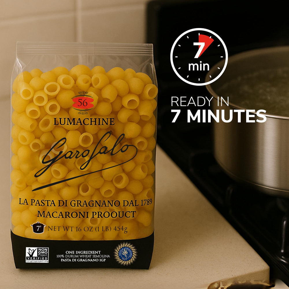Garofalo Lumachine is a one-ingredient durum wheat semolina pasta.