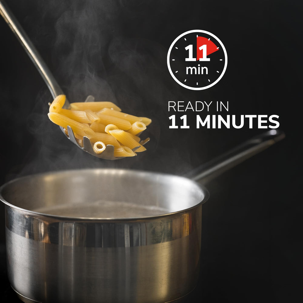 Garofalo pasta slow-drying process close-up emphasizes rich flavor retention.