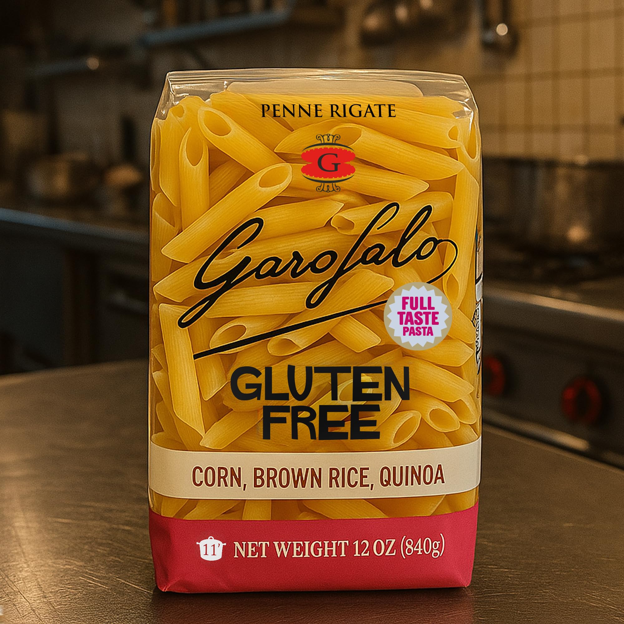 Garofalo penne with pesto bowl, creamy sauce clings to each bite.
