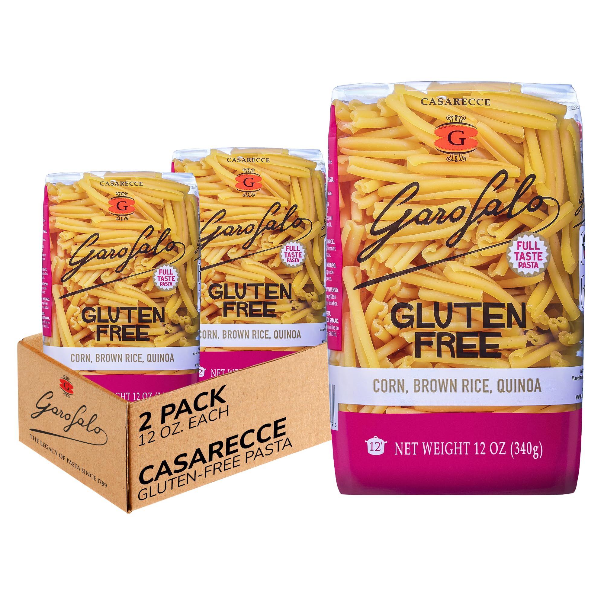 Garofalo 2-pack gluten-free casarecce on shelf, convenient family-size bundle
