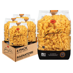 Garofalo Radiatori pasta, Italian-made, premium quality in transparent packaging.