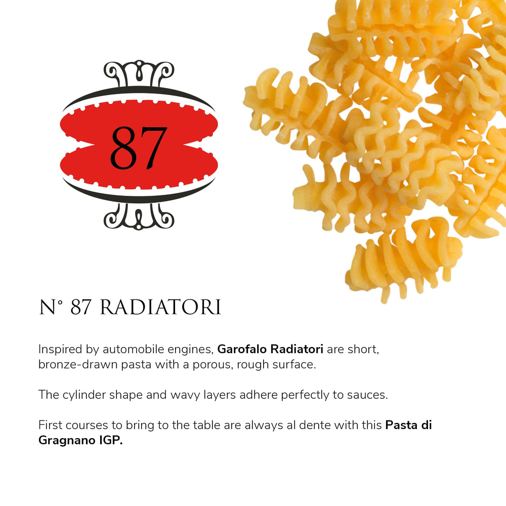 Raw Garofalo Radiatori semolina bundle highlighting pure ingredient simplicity.