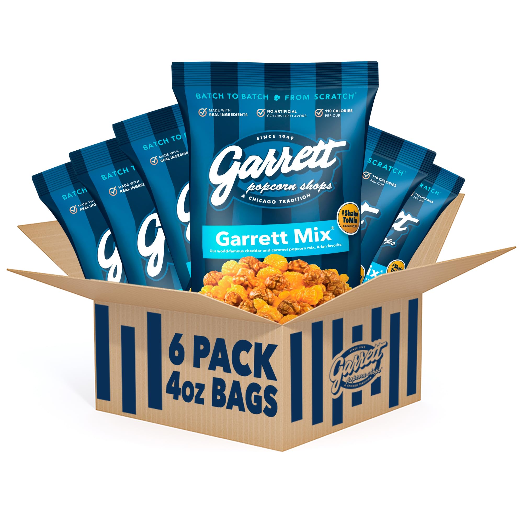 Garrett Popcorn Mix in 4oz bags for sharing delicious sweet and savory moments.