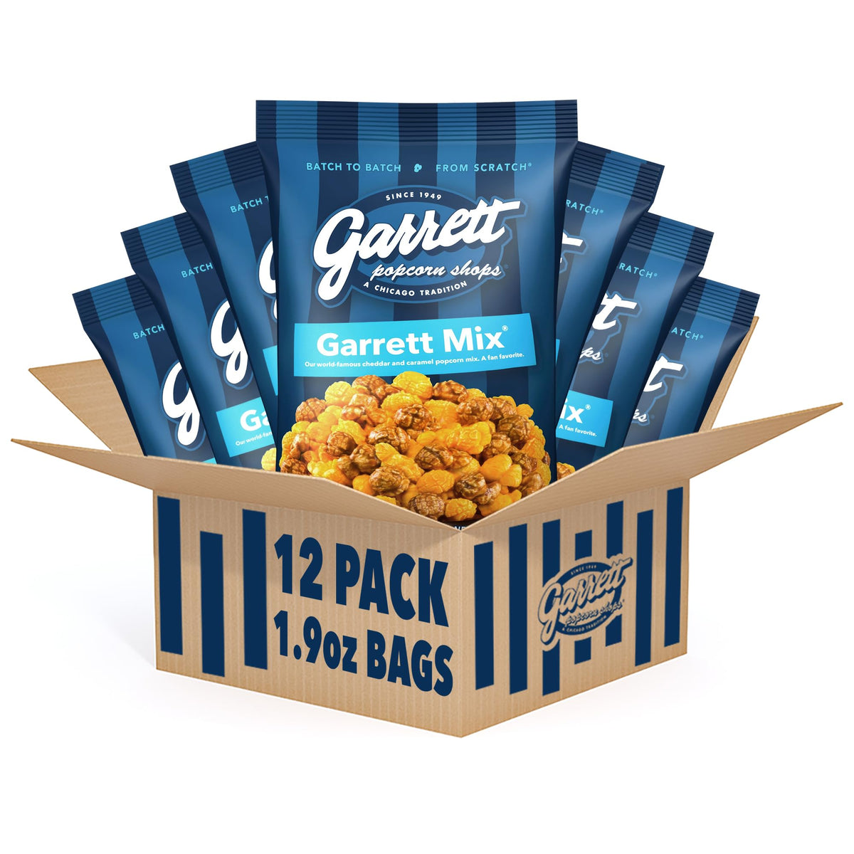 Garrett Popcorn Mix front-view snack bag for on-the-go tasting.