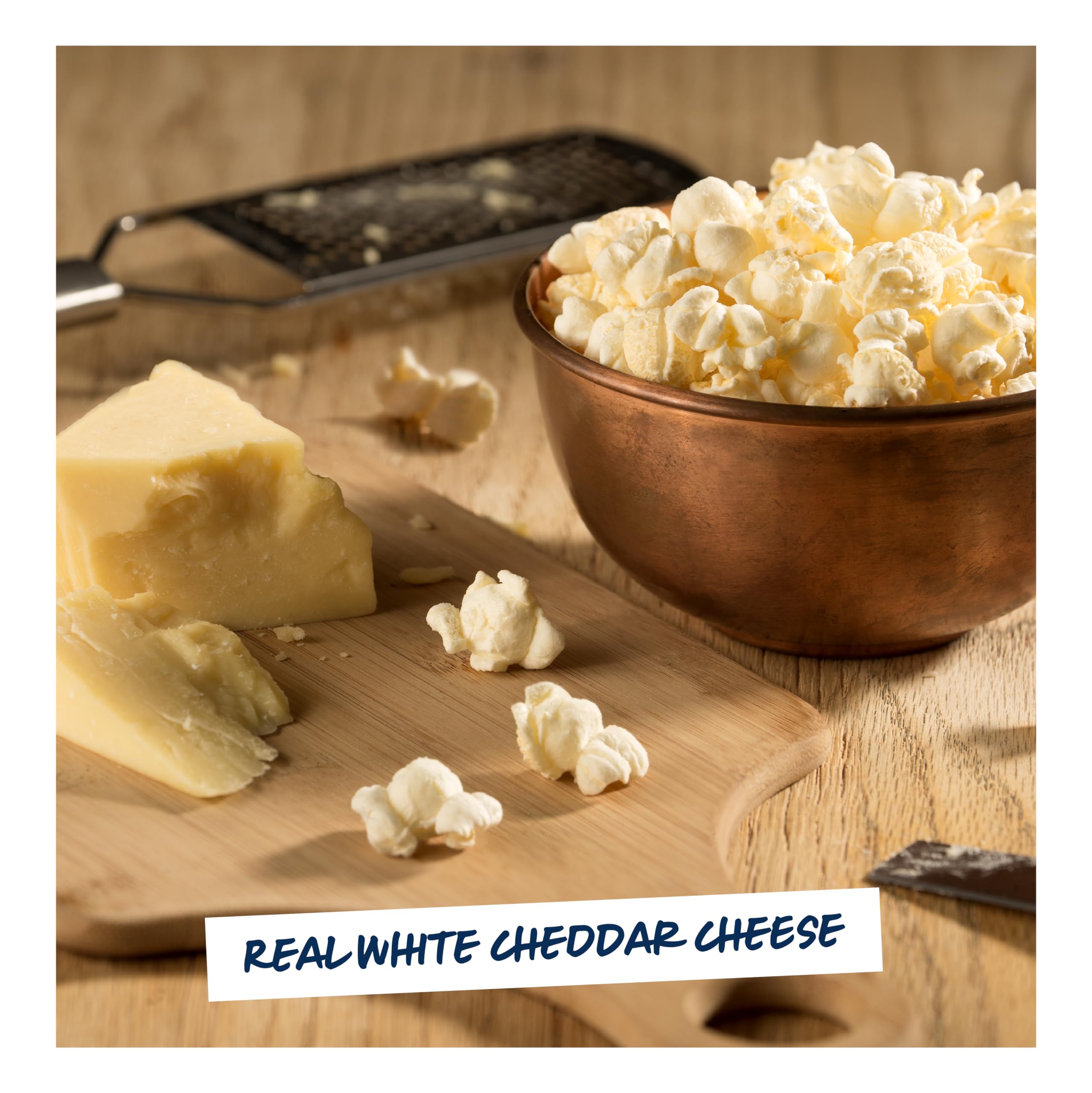 Serving bowl with Garrett Popcorn White Cheddar ready for movie night.