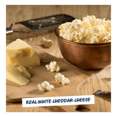 Serving bowl with Garrett Popcorn White Cheddar ready for movie night.