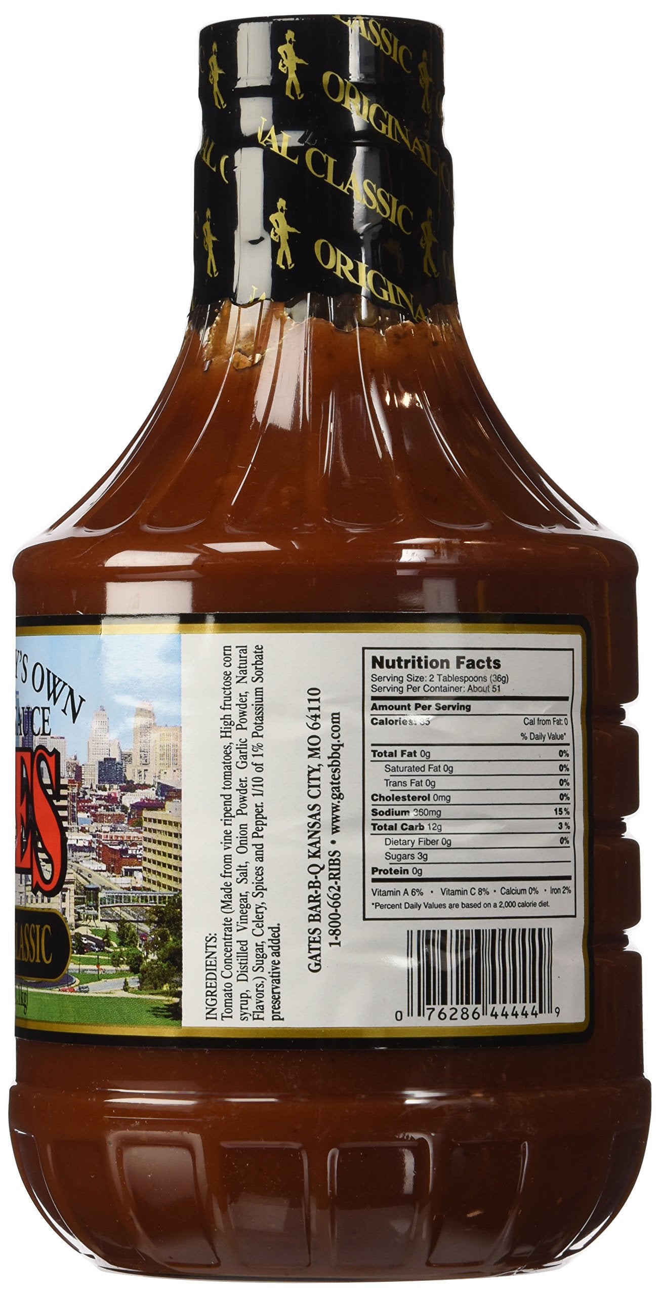 Gates Barbecue Sauce being poured over smoky ribs for flavor.