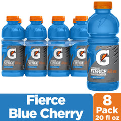 Gatorade Fierce Blue Cherry pour captured mid-flow for quick hydration.
