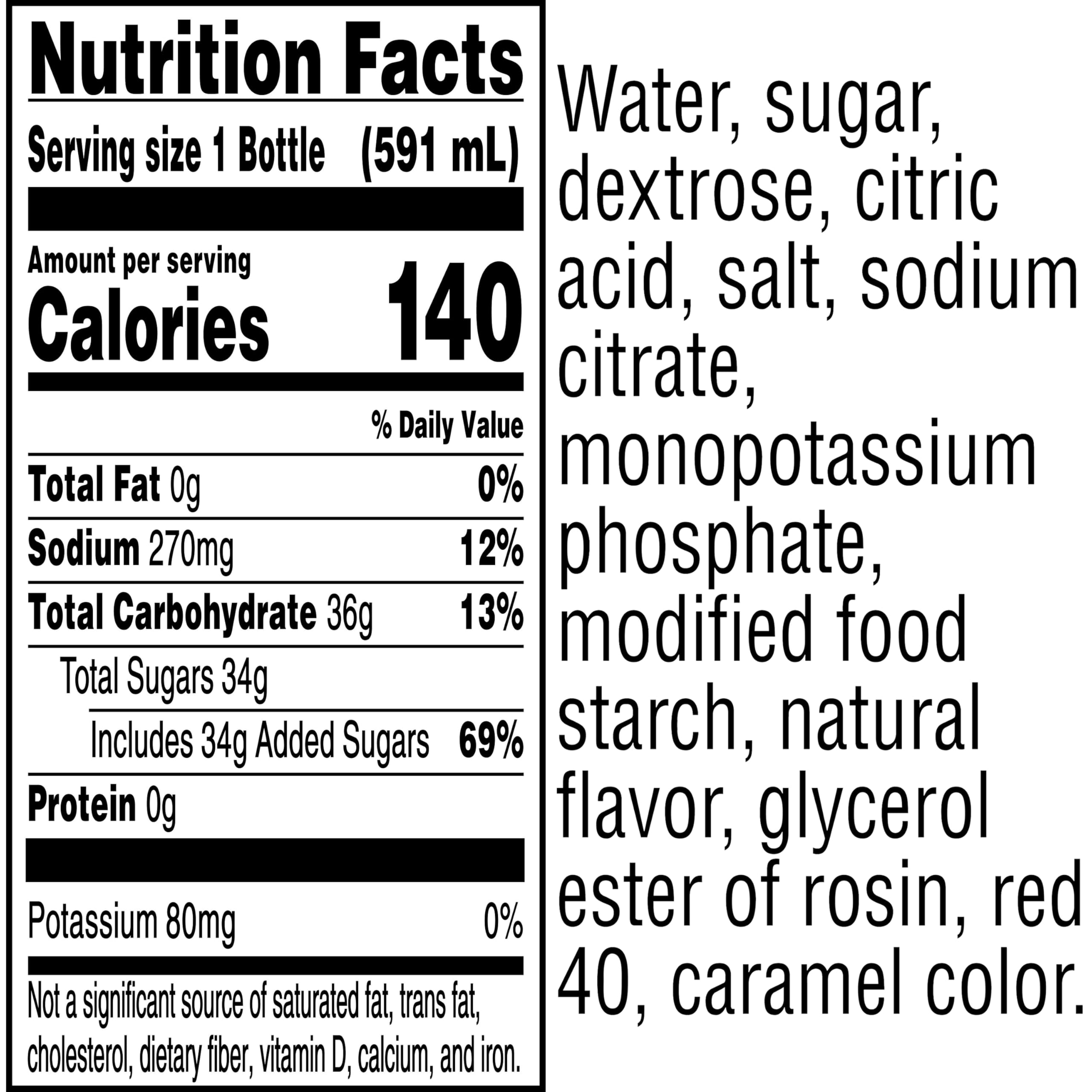 Gatorade Fruit Punch 20oz bottle back label highlighting electrolytes