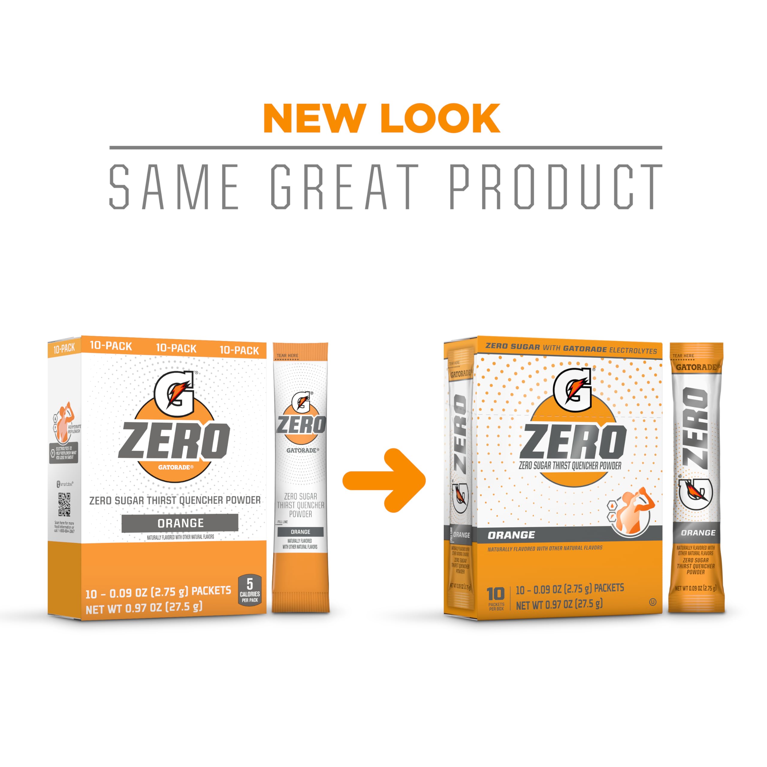 Close-up of Gatorade G Zero Orange packet highlighting convenient serving.