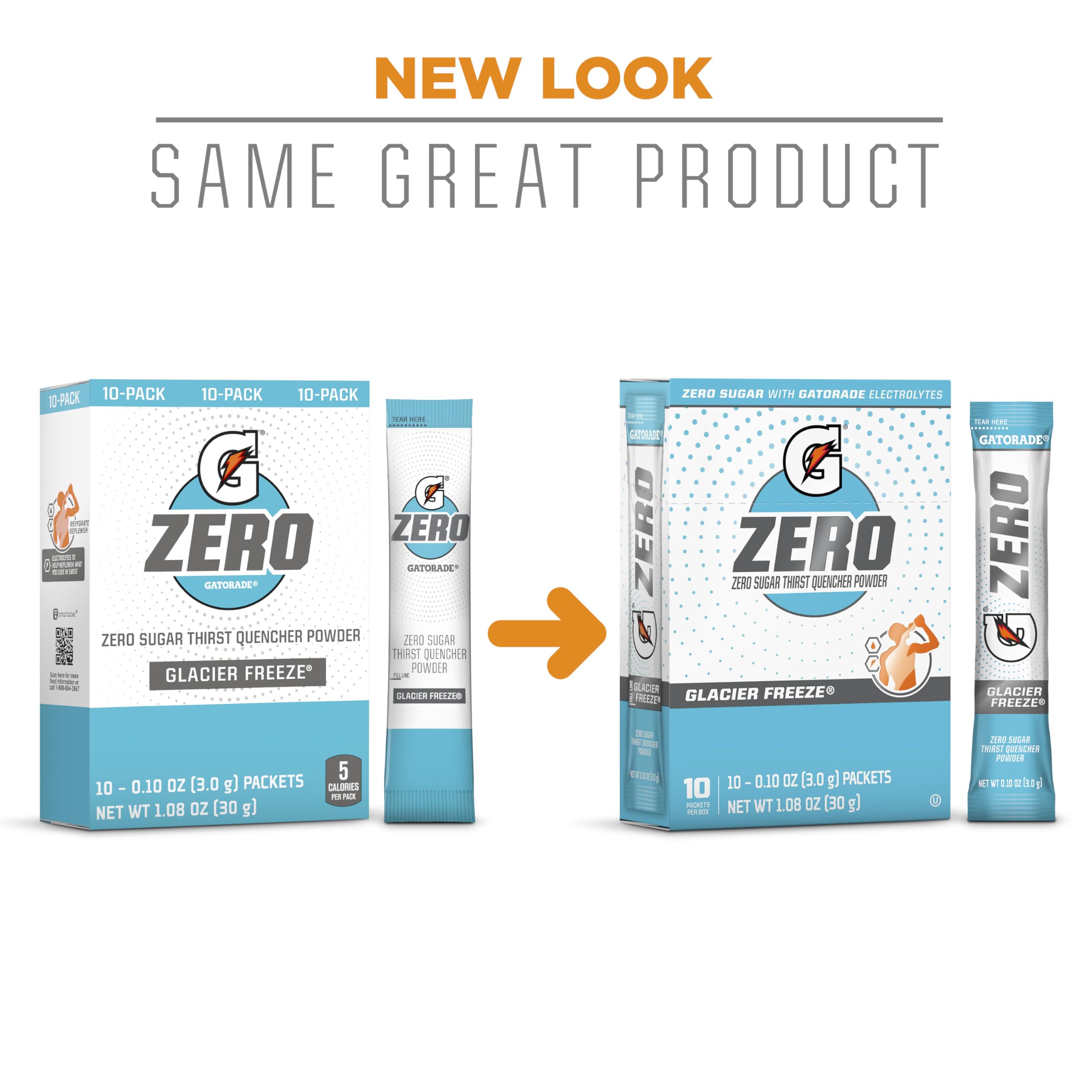 Gatorade G Zero powder glacier freeze packet beside a cold glass for refreshing recovery