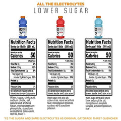 Close-up of G2 bottle label showing electrolyte balance for rehydration.