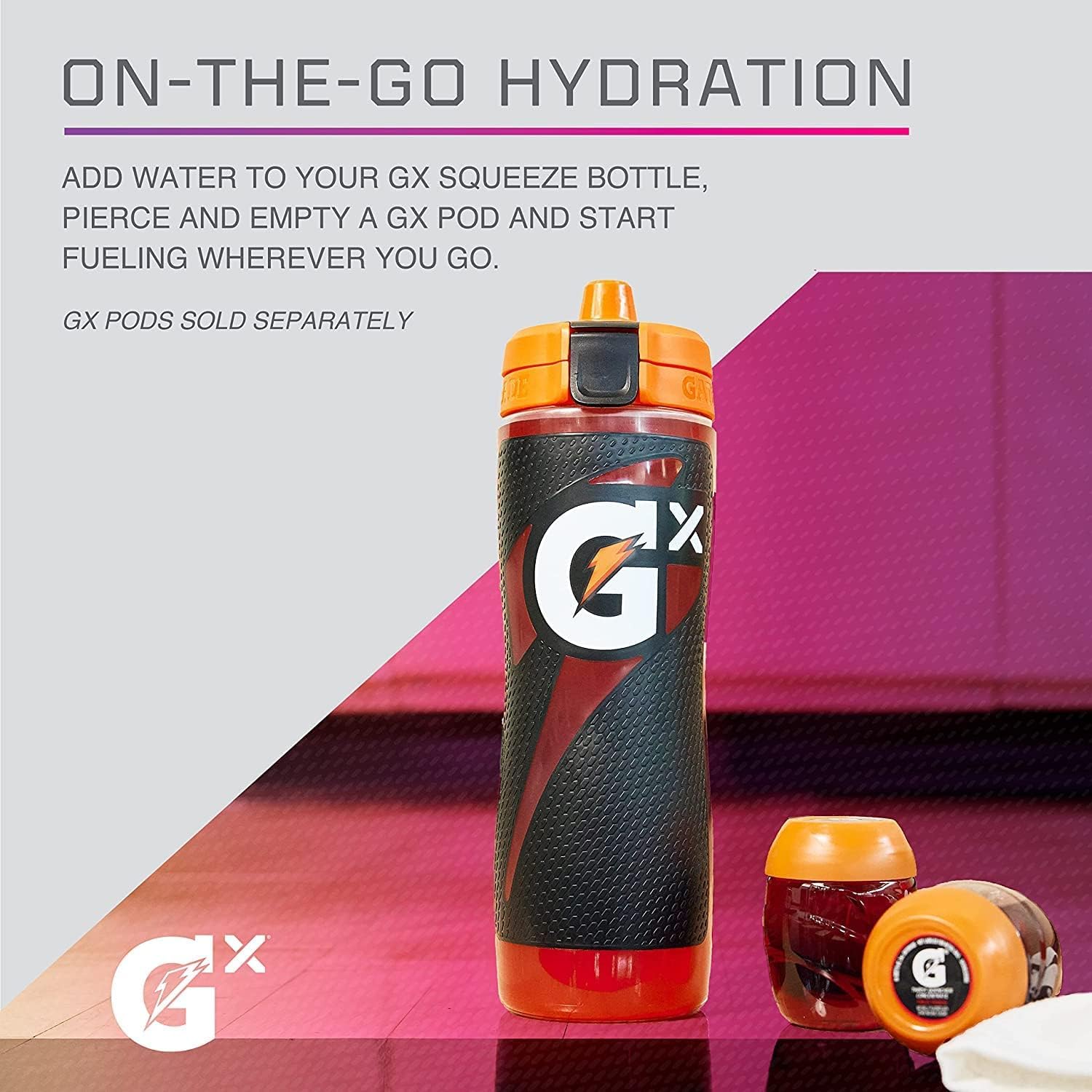 Gatorade Glitched Berry Gx bottle filled with water for quick hydration.