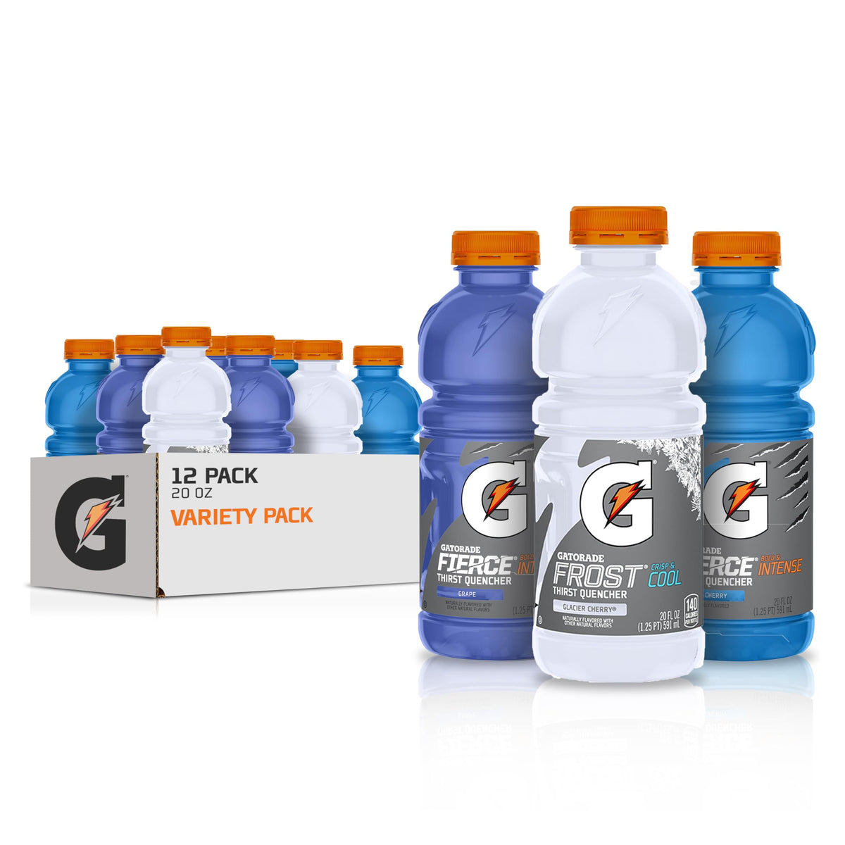 Gatorade Original Thirst Quencher Fierce Variety Pack pour bottles deliver quick hydration after workouts.