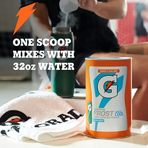 Gatorade Frost Glacier Freeze dissolving in water for refreshing electrolyte replenishment.