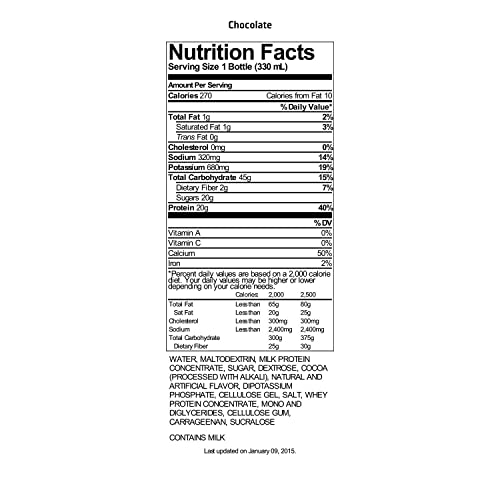 Gatorade Recover protein shake open bottle showing creamy chocolate shake