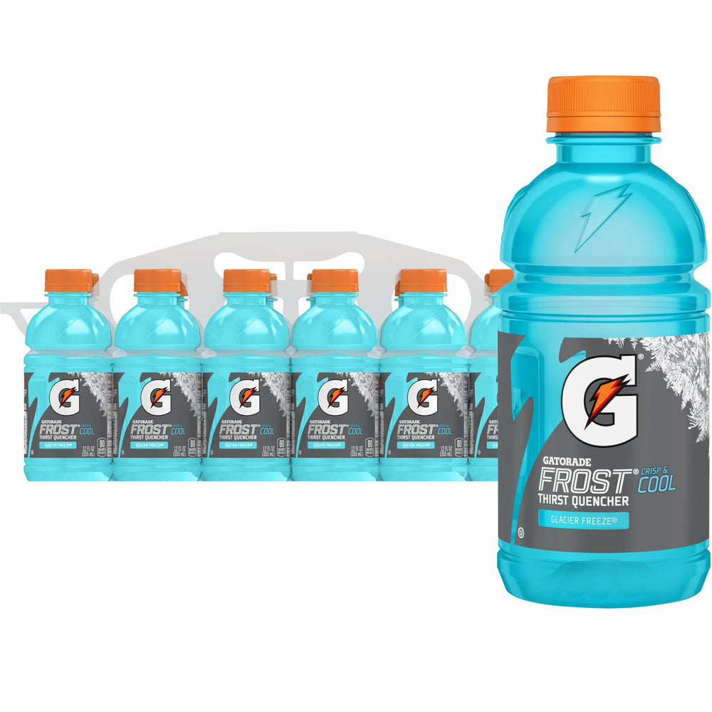 Gatorade Thirst Quencher Glacier Freeze 12oz bottle offers refreshment during workouts
