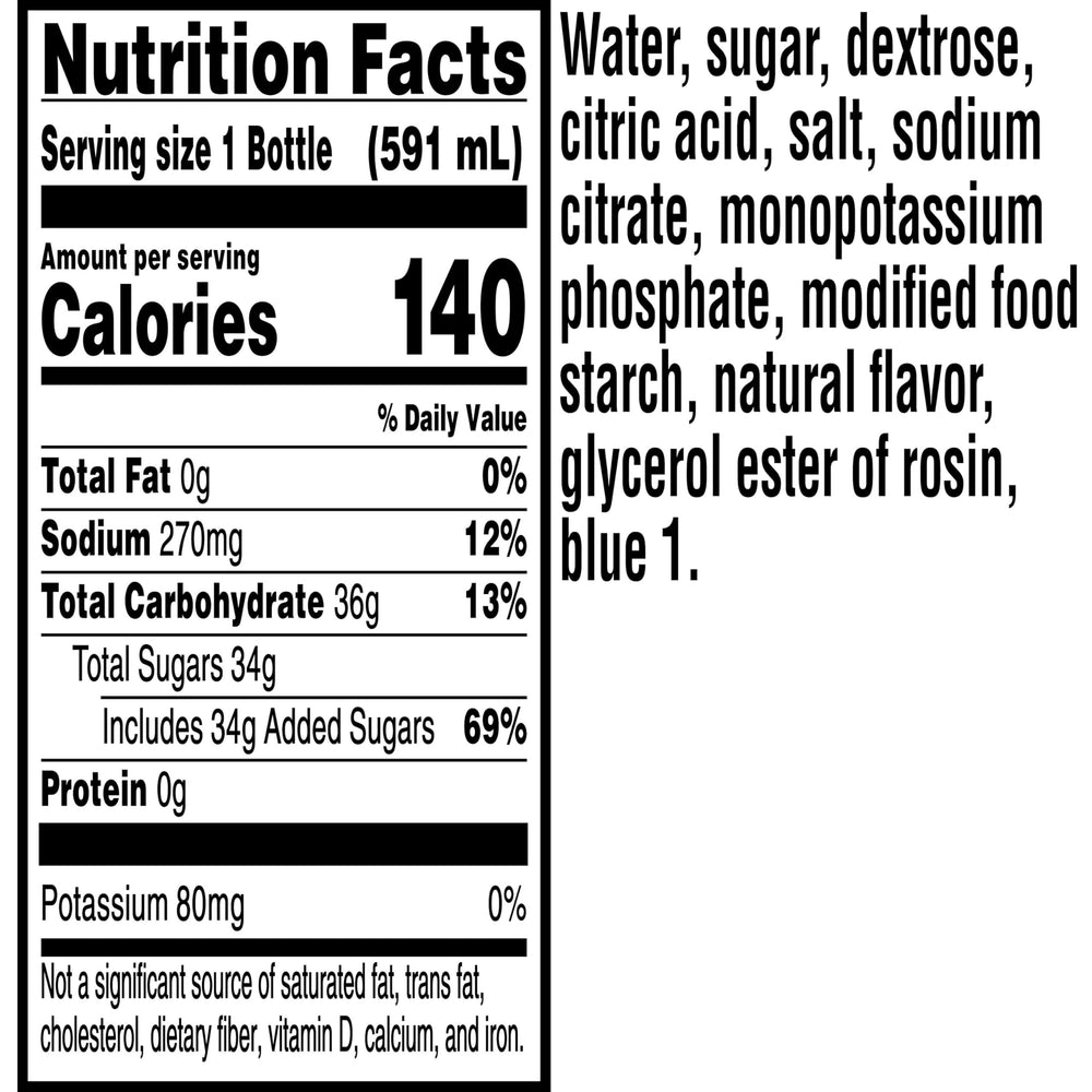 Gatorade Thirst Quencher Glacier Freeze label closeup highlighting electrolytes